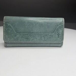 Frye Leather Wallet Seafoam Sage Green Distressed Western Boho
